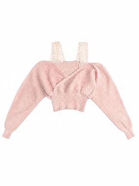 ROMWE Off Shoulder Lace  Strap, Deep V-Neck Loose Pullover Sweater